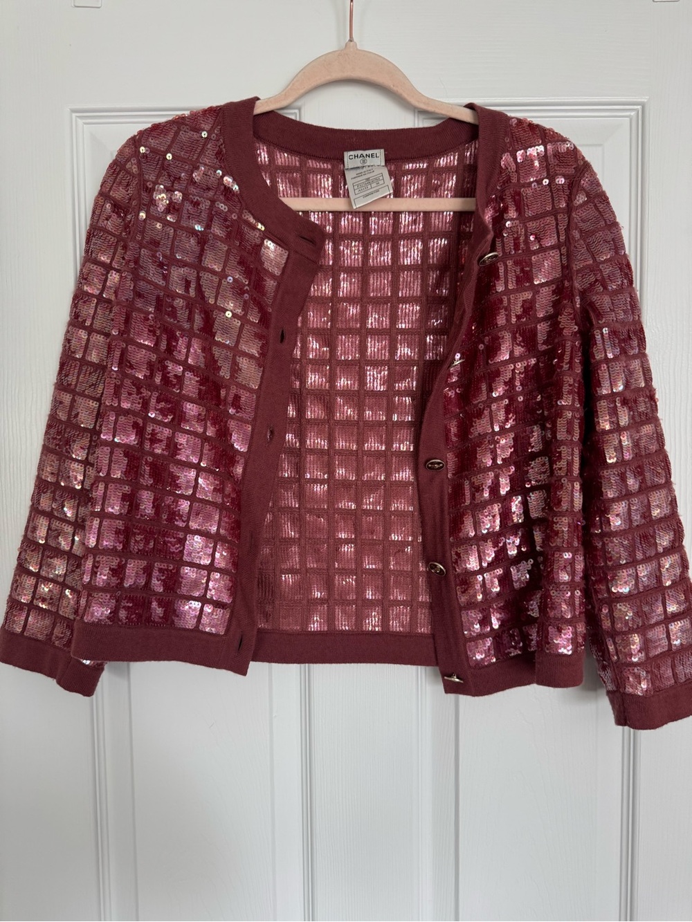 Chanel Spring 2008 Mauve Sequin Grid Cardigan - Picture 2 of 9
